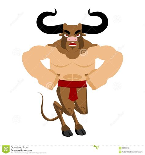 Minotaur Ancient Greek Mythical Beast Monster With Bull Head Cartoon