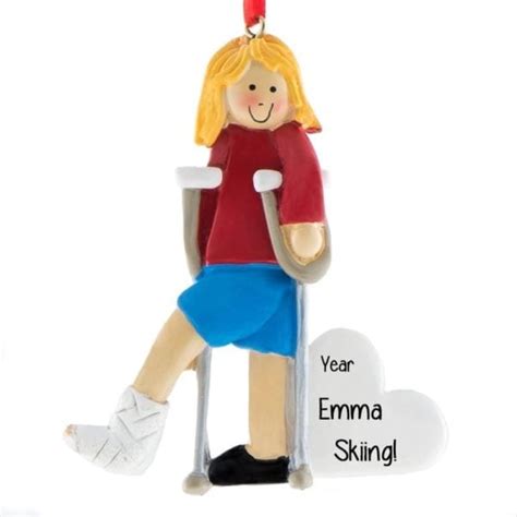 Girl With Broken Leg On Crutches Ornament Blonde Personalized