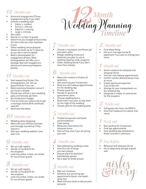12 Month Wedding Planning Timeline | Aisles & Ivory | Wedding planning