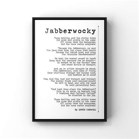 Jabberwocky Poem By Lewis Carrol Wall Art Print Minimalist Etsy
