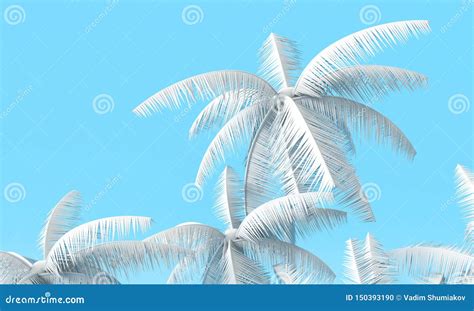 White Palm Tree 3d Render On Blue Background Stock Illustration