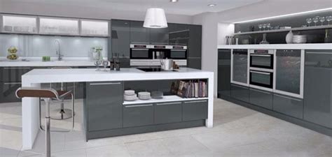 Busy kitchens benefit from beautiful laminate worktops, and there are lots of styles to choose from in our collection right here. Grey gloss units & white worktop | Modern kitchen ...