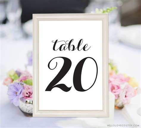 Printable Wedding Table Numbers 1 20 Calligraphy Table