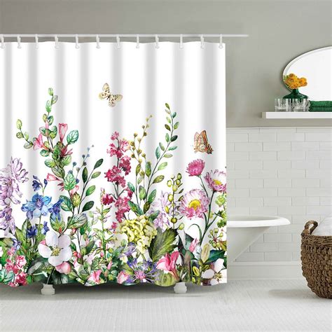 Idyllic Shower Curtain Set With Hooks Pastorale Floral Garden Flowers
