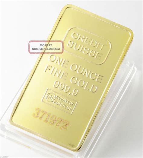 1 Oz 24k 999 Rare Credit Suisse Pure Solid Gold Plated Bullion Bar Ingot