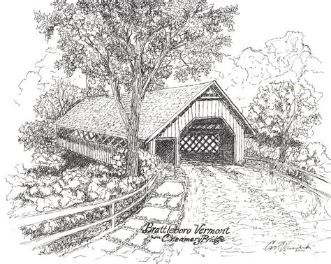 Old Creamery Bridge In Brattleboro Vermont Drawing By Carol Wisniewski