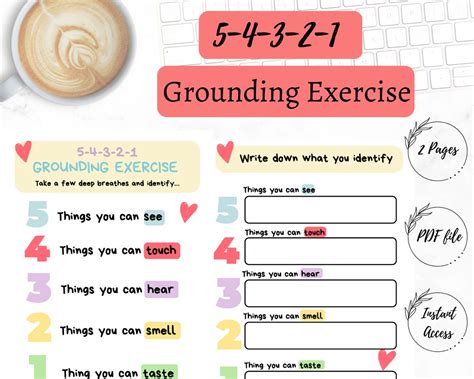 5 4 3 2 1 Grounding Exercise Worksheet Therapy Workbook Etsy