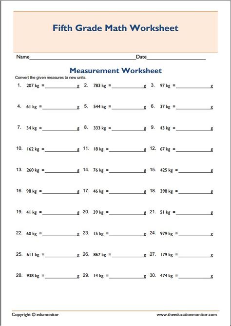 Metric System 5th Grade Worksheet