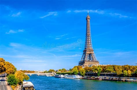Panoramic View Of Paris With The Eiffel Tower And The River Seine In A