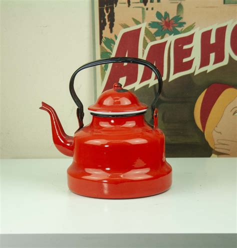 Vintage Red Enamel Teapot Classical Red Farmhouse Teapot Etsy In 2021