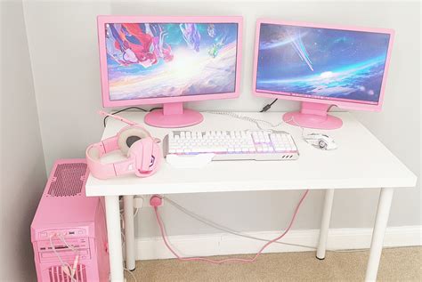 This Is My Current Set Up Painted My Monitors And Pc Case Bubblegum