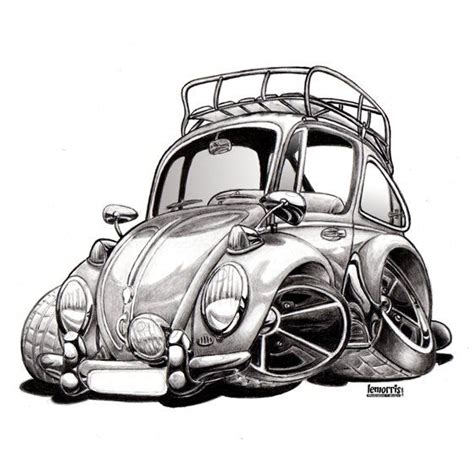 Cartoon Volkswagen Art Print Charcoal Drawing By Lemorris Cartoon Car Drawing Car Cartoon