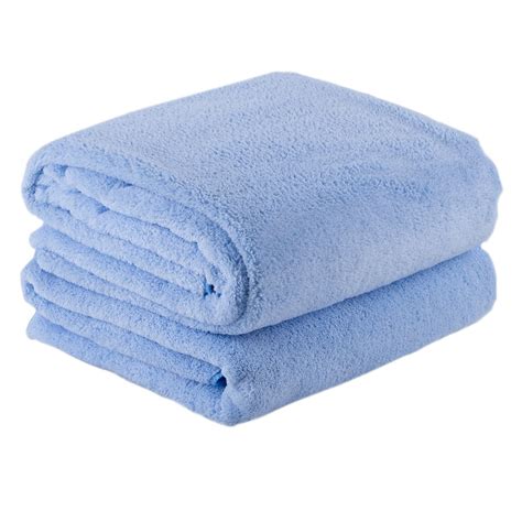 Bath Towels Soft Plush Fleece Bath Towel Set 2 Piece Solid Blue 30 X 60
