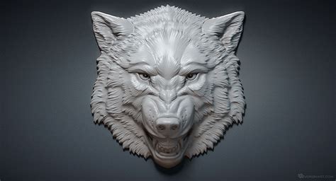 For all your anatomy studies and references needs. Aggressive wolf head relief. 3D printable model. Digital ...