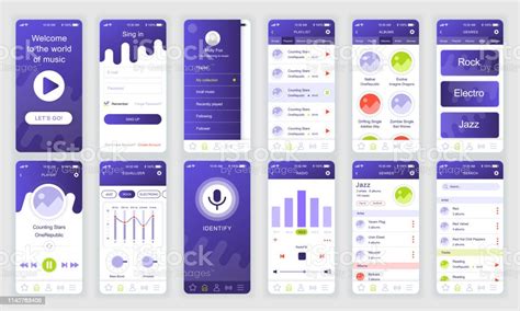 Set Of Ui Ux Gui Screens Music App Flat Design Template For Mobile Apps