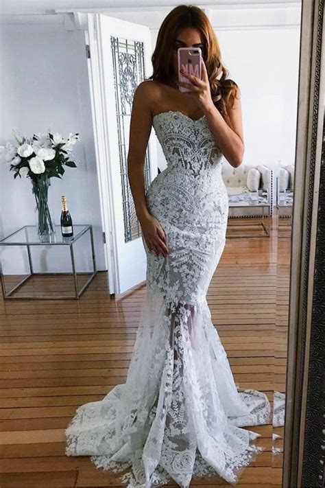 Elegant Lace Mermaid Open Back Beaded Long Wedding Dresses With Appliq Musebridals