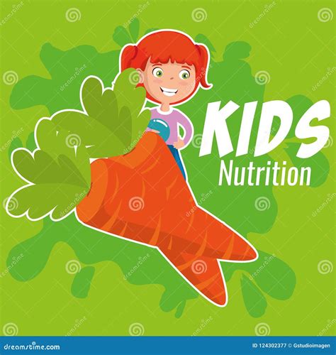 Happy Girl With Nutrition Food Stock Vector Illustration Of Carrots