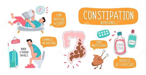 Set Of Vector Illustrations Of The Causes Of Constipation Stock Vector