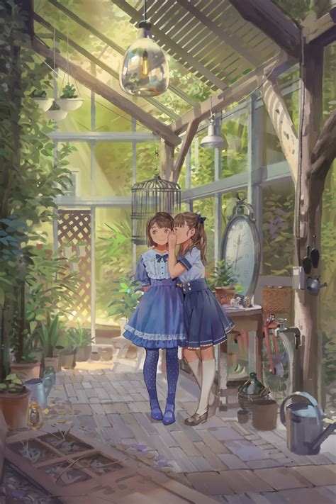 Wallpaper Phone Anime Girls Blue Dress Greenhouse 1035x1553 Xxcess 1388485 Hd