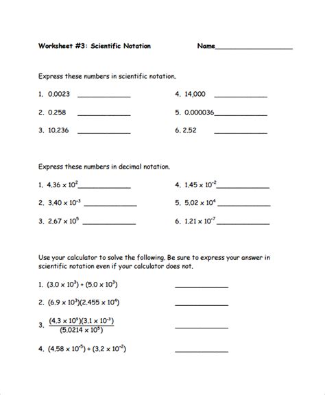 Scientific Notation Worksheet 8th Grade
