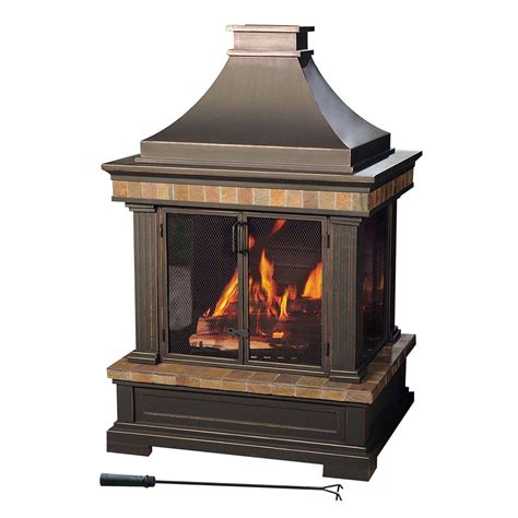 Shop Sunjoy Black Steel Outdoor Wood Burning Fireplace At