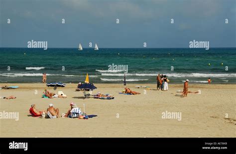 Cap D Agde Nudist Beach Languedoc Roussillon France Faces Blurred Stock