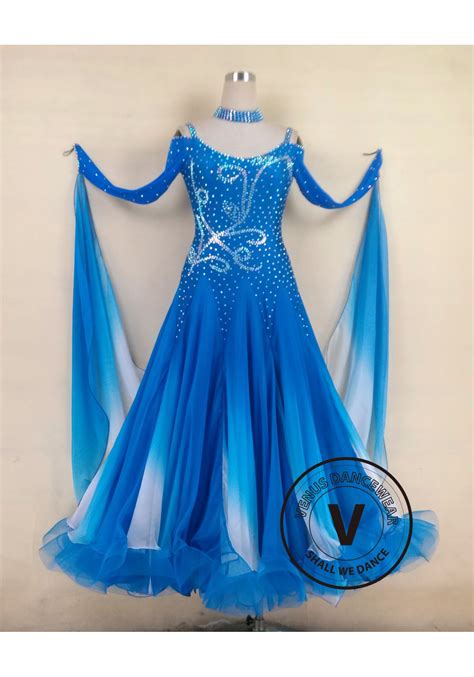Blue Standard Smooth Tango Waltz Salsa Ballroom Competition Dress