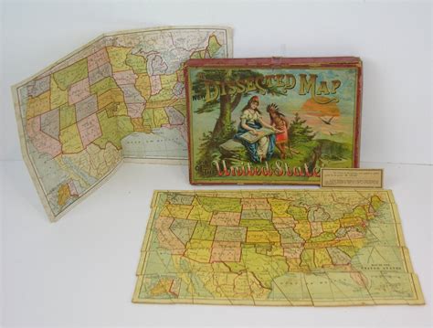 1887 Boxed Jigsaw Picture Puzzle Dissected Map Of United States By