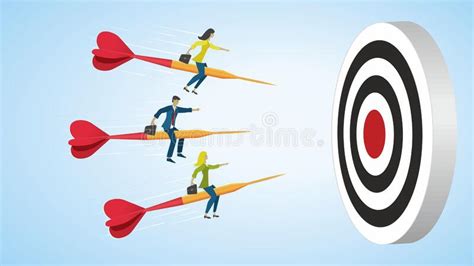 People Riding On Arrow For Success To Goal Dartboard Vector