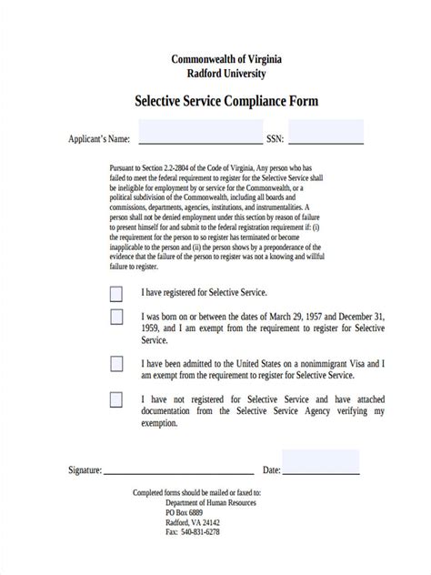 Free 10 Selective Service Forms In Pdf Ms Word Excel