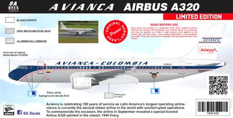 Avianca A320 100 Years Limited Ed 8adecs 7909 590 144