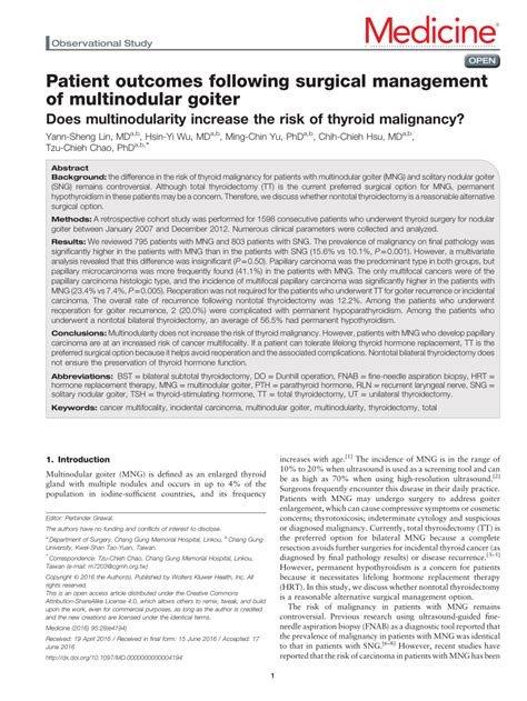 Pdf Patient Outcomes Following Surgical Management Of Multinodular