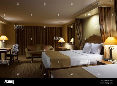 View Of Nice Big Interior Of Hotel Room Night Time Stock Photo Alamy