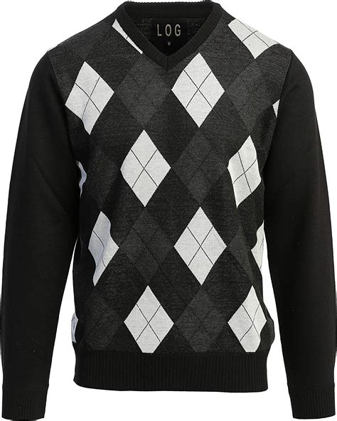 Log Mens Argyle Pullover Diamond Pattern V Neck Long Sleeves Sweater