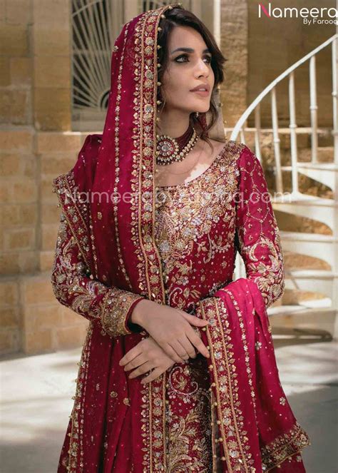 Pakistani Embellished Red Bridal Sharara Dress Online 2021 Nameera By