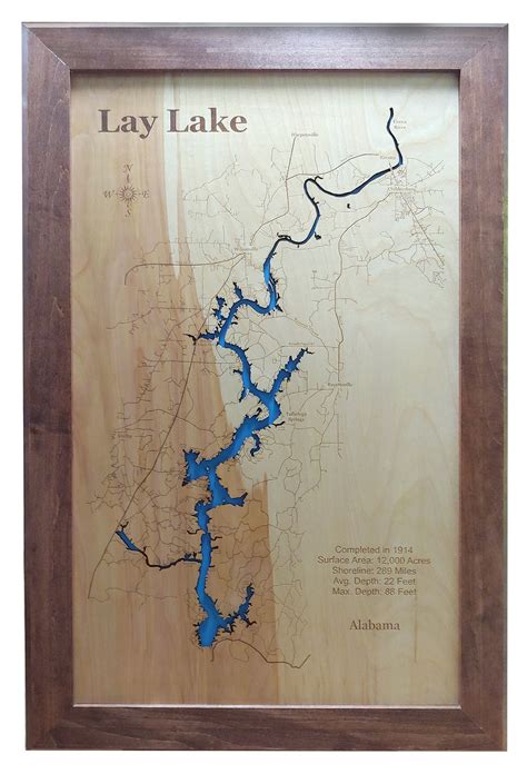 Lay Lake Alabama Laser Cut Wood Map