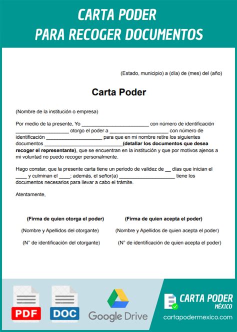 ᐅ Carta Poder para Recoger Documentos Word PDF