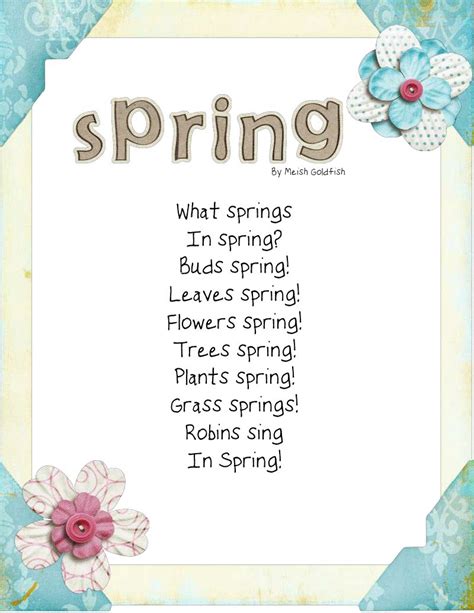 Kindergarten Poem Spring Poem Kindergarten Poems Spring Freebies