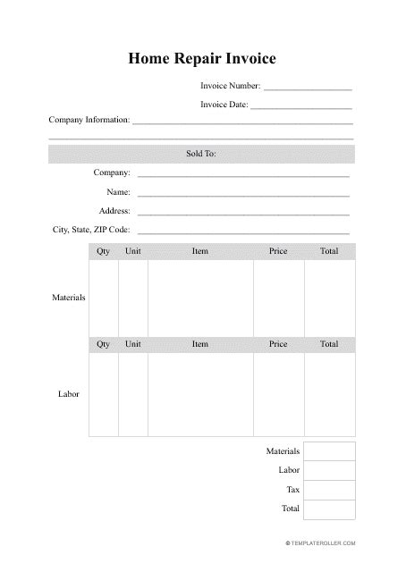 Home Repair Invoice Template Fill Out Sign Online And Download Pdf