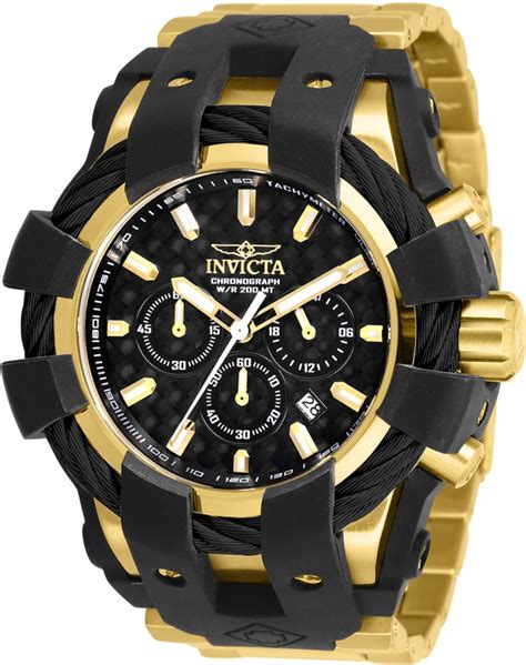 Invicta Bolt Men 50mm Stainless Steel Black And Gold Watch 26674