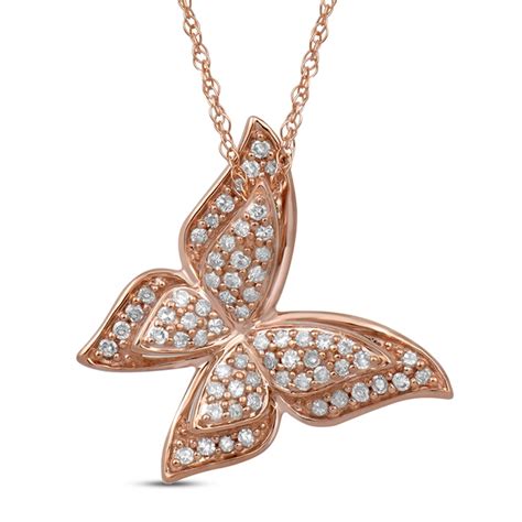 14 Ct Tw Diamond Butterfly Pendant In 10k Rose Gold Zales Outlet