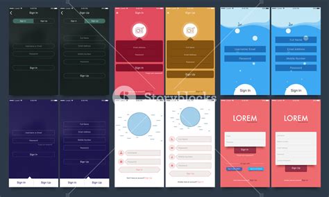 Material Design Ui Ux And Gui Template Set With Six Different Account