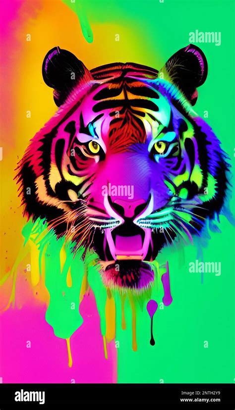 Colorful Tiger Art Fine Art Painting Illustration Mascot Drawing
