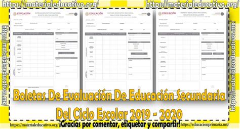 Boletas De Evaluación De Educación Secundaria Para El Ciclo Escolar