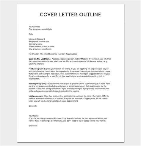 Cover Letter Outline Template 7 Samples Examples Formats