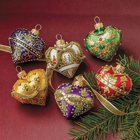 Embellished Heart Christmas Ornament Set Gumps