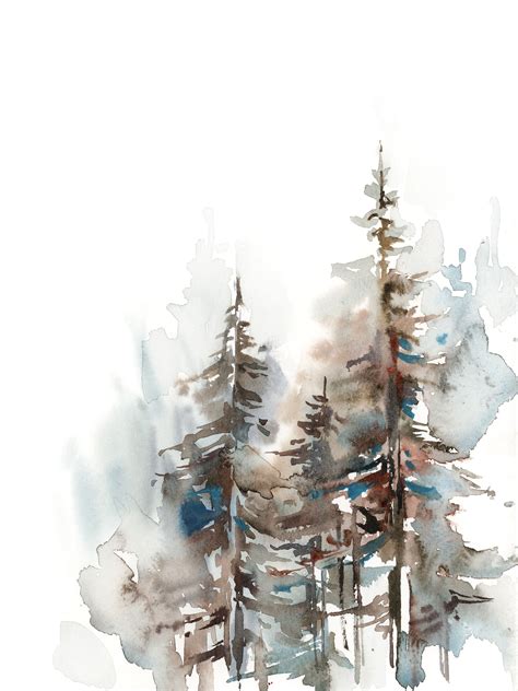 Pine Trees Abstract Landscape Original Watercolour Painting Etsy
