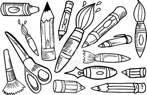 Doodle Art Supplies Set Stock Vector