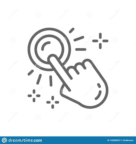 Hand Click Button Press Finger Touch Pointer Line Icon Stock Vector