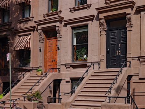 Old Brownstone Apartment Building In Manhattan New York City Stock